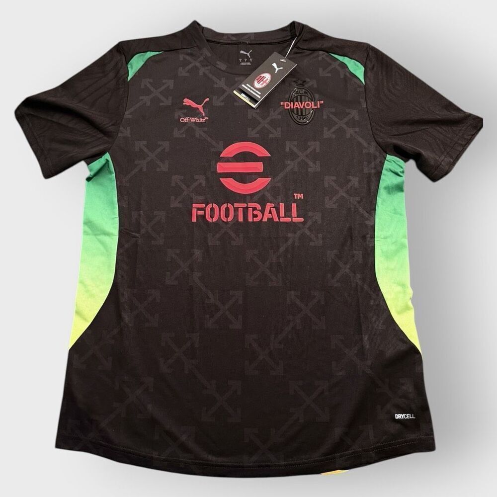 PUMA AC Milan Diavoli Off-White Soccer Jersey Black Green Yellow Mens size S New